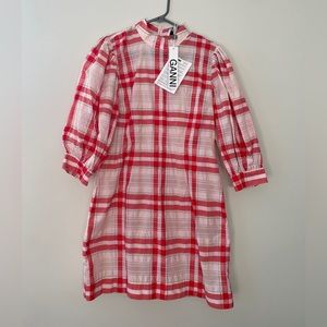 BNWT GANNI dress - plaid mini with puffed sleeves